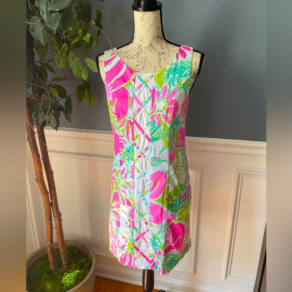 Lilly Pulitzer Cathy Shift Dress- Flamingo Pink- Don’t Give a Cluck